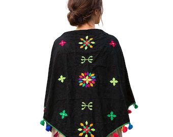 Hand-stitched Berber Scarf ⵣ Tahrouyt Moroccan Embroidered Shawl, Ethnic Tribal Wrap Fast  shipping from Europe