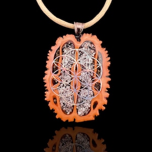 Walnut Pendant Necklace, Sacred Geometry Jewelry, Flower of Life, festival jewelry, KoneKnobbler Pendant