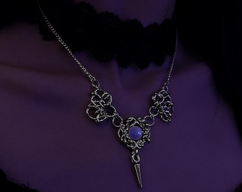 Stainless Steel Chainmail Choker | Gothic Moonstone Spike Necklace