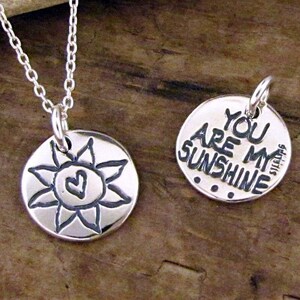 You are my sunshine charm necklace | sun pendant | heart gift for daughter song lyric handmade artisan meaningful jewelry