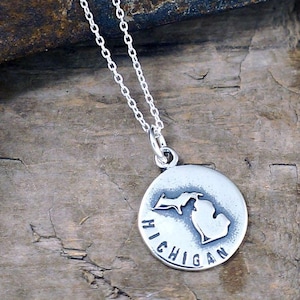Michigan jewelry | sterling silver charm necklace | handmade great lakes pendant