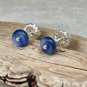 Blue kyanite stud earrings | sterling silver post earring | blue stone kyanite jewelry luxury ear ring back