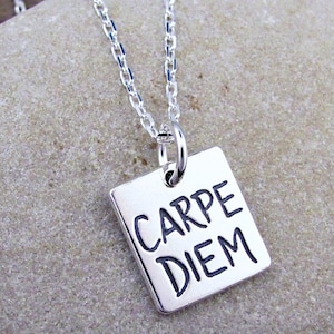 Carpe diem necklace | seize the day latin quote jewelry | inspirational charm