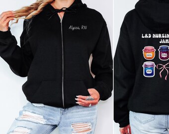Sudadera con capucha personalizada para partos, suéter divertido con cremallera completa para enfermeras de parto, sudadera con capucha para enfermeras de obstetricia, regalos para enfermeras de parto, regalo para enfermeras recién graduadas