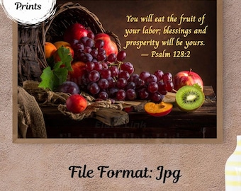 Salmo 128:2 Arte mural "Fruto del trabajo", versículo bíblico: Bendiciones y prosperidad (descarga digital)