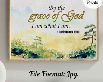 Por la gracia de Dios, Arte mural, 1 Corintios 15:10, Versículo bíblico (Descarga digital, JPG)