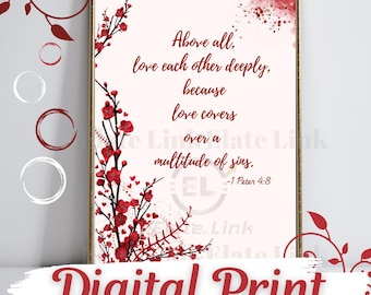 1 Pedro 4:8, Sobre todo, ama profundamente, Versículo bíblico para pared (Descarga digital, JPG)