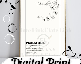 Salmo 34:4, Busqué al Señor y Él me respondió, Arte mural, (Descarga digital, JPG)