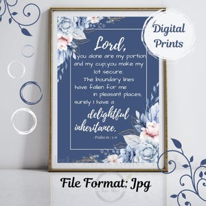 Psalm 16:5-6 Floral Bible Verse Print – Christian Wall Art (Digital Download)