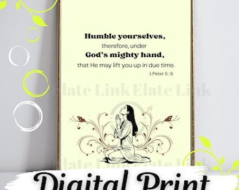 Arte mural con el versículo bíblico 1 Pedro 5:6, Humíllense (Descarga digital)