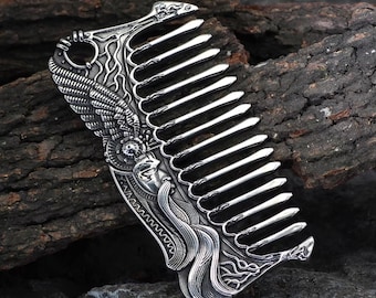 Norse Viking Beard Comb | Odin Raven Metal Comb | Custom Mustache & Hair Care | Gift For Men | Norse Mythology and Beard Grooming Tool