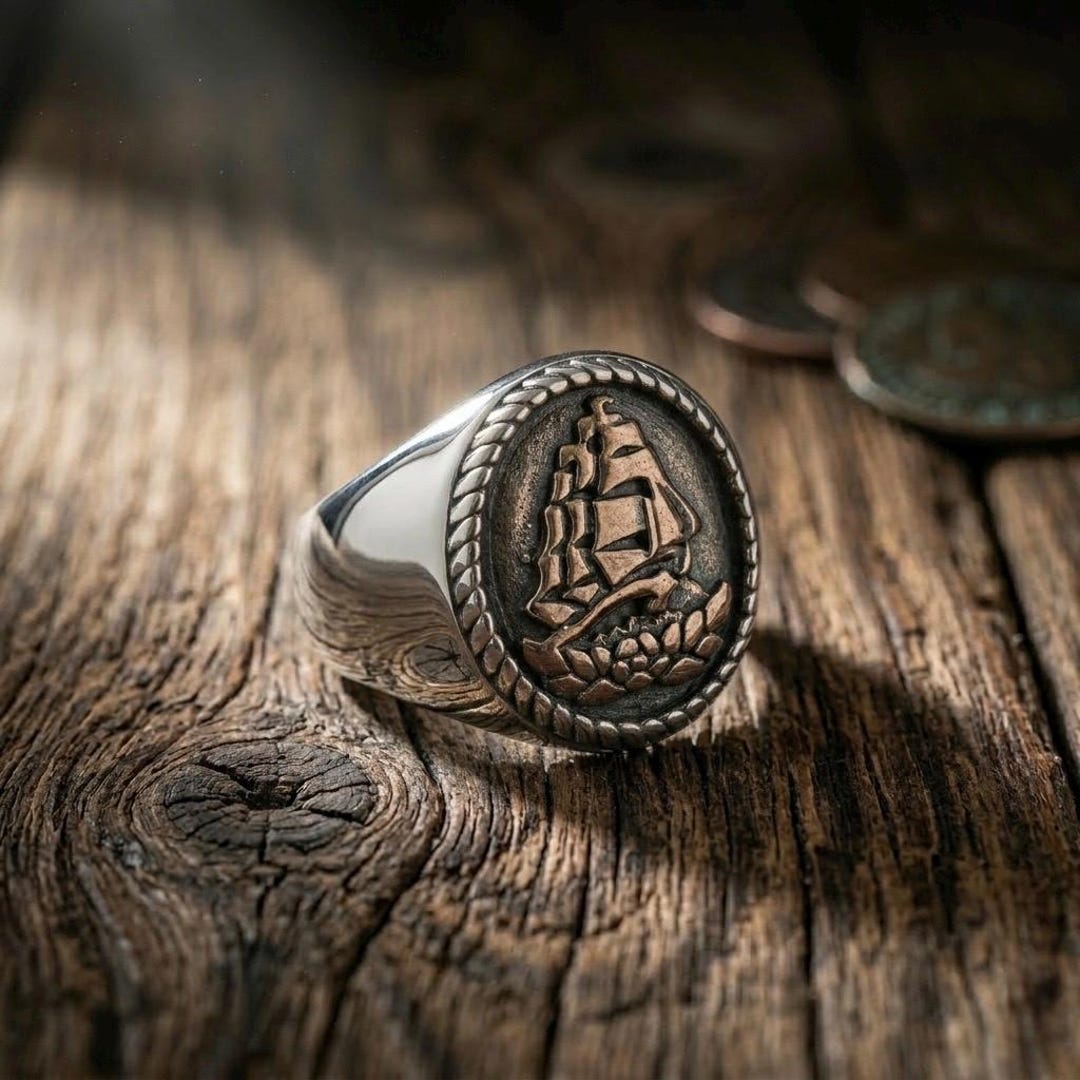 Galleon Ship Signet Ring | Men's Stainless Steel Nautical Ring ...