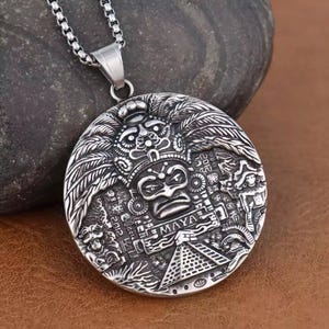 Aztec Sun Stone Necklace: Stainless Steel Mayan Amulet