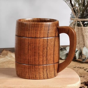 Handgemaakte natuurlijke eiken bierpul, vaderdagcadeau, Viking houten bierbeker, heren verjaardagscadeau, 5-jarig jubileum voor hem houten biermok, feestcadeau