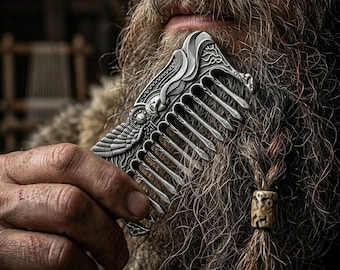 Viking Warrior Metal Beard Comb | Heavy Norse Grooming Tool | Men's Pocket Comb | Rugged Husband Gift | Old World Barber Accessory