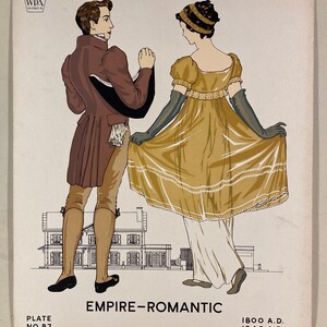 WPA Museum Extension Project:  18&quot; x 23&quot; Costume Drawing, Hand-Colored Silkscreen Print.Empire-Romantic, Plate No. 87, 1800-1840 AD