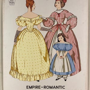 WPA Museum Extension Project:  18&quot; x 23&quot; Costume Drawing, Hand-Colored Silkscreen Print. Empire-Romantic, Plate No. 98, 1800-1840 AD