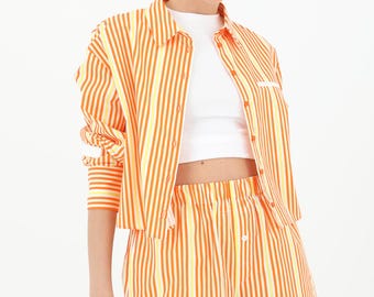 Women's Cotton Loungewear Set, Oversized Shirt & Shorts,  Summer Lounge Set, Casual 2 Piece Outfit, Matching Comfy Set, Cotton set