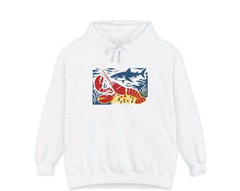 Ocean Life Hoodie: Ring-Spun Cotton, Winter Clothing, Coastal Apparel, Graphic Art, Beach Lovers, Streetwear