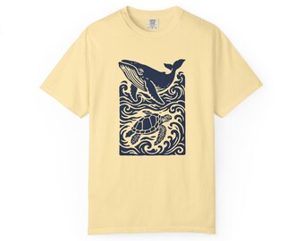 Whale and Turtle T-Shirt, Garment-Dyed Ocean Life Tee