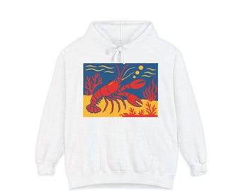 Lobster Art Hoodie: Ring-Spun Cotton, Winter Clothing, Coastal Apparel, Graphic Art, Beach Lovers, Streetwear