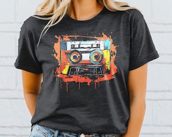 Retro Cassette Tape Tee - 80s Music Graphic Shirt - Pop Art Vintage T-Shirt - Unisex Music Lover Gift - Blue Cassette Tee - Retro Tape Shirt