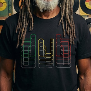 Camiseta Reggae Dub, Gráfico de Arte Lineal Rasta Geométrico, Camiseta con Sistema de Sonido Underground, Regalo para DJ/Selector de Bass Music