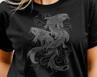 Vintage Monotone Koi Fish T-Shirt, Retro Wildlife Graphic Tee, Minimalist Nature Shirt, Monochromatic Goldfish Design