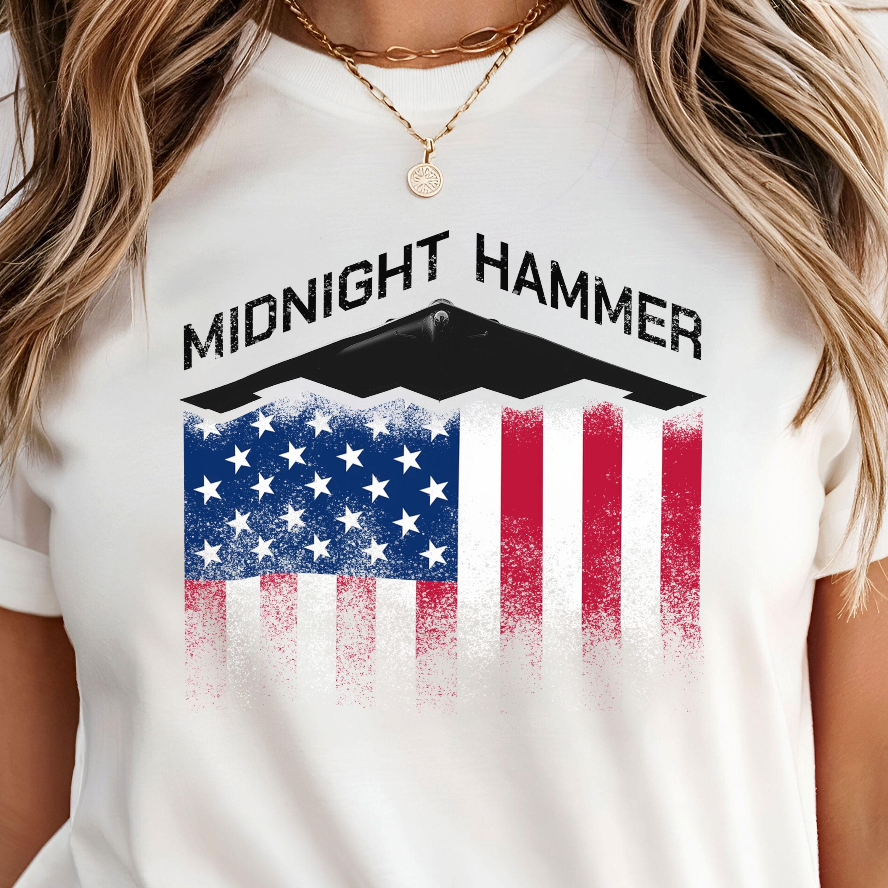 Operation Midnight Hammer B-2 Bomber T-Shirt, Patriotic Stealth Graphic, USAF Pride Tee, American Flag Military Gift 2025