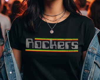 Maglietta Rockers Reggae, Maglietta Vintage Rasta a Righe, Maglietta Roots Music
