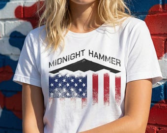 Operation Midnight Hammer B-2 Bomber T-Shirt, Patriotic Stealth Graphic, USAF Pride Tee, American Flag Military Gift 2025