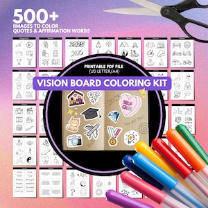 Kit de tablero de visión para colorear para 2025, imprimible, Ley de atracción, impresión, manifestación de felicidad, tablero de estado de ánimo personalizado, plan de objetivos de afirmación positiva para mujeres