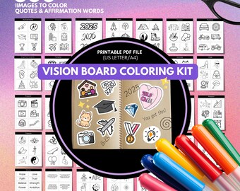 2025 Vision Board Kit Färbung Druckbare Gesetz der Anziehung Druck Manifest Glück benutzerdefinierte Moodboard Frauen positiv Affirmation Ziel-Plan