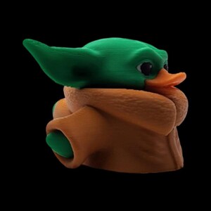 Star Wars Collectible Grogu Duck Miniature Figure Character Toy Display Desk Accessory Small Size Decoration Mandalorian Fan Item Green Character Head Large Ears Brown Robe Design 3D Printed PLA Material Unique Office Decor Collection Item