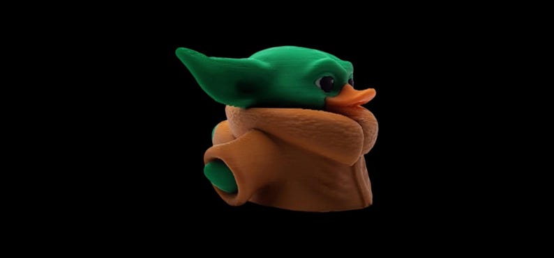 Star Wars Collectible Grogu Duck Miniature Figure Character Toy Display Desk Accessory Small Size Decoration Mandalorian Fan Item Green Character Head Large Ears Brown Robe Design 3D Printed PLA Material Unique Office Decor Collection Item