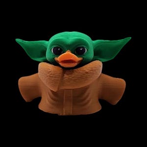 Grogu Duck Figure Star Wars Collectible Character Miniature Toy 3D Printed PLA Material Small Size Display Item Desk Accessory Green Head Large Ears Brown Robe Cute Mandalorian Character Decoration Fan Collection Unique Gift Idea Office
