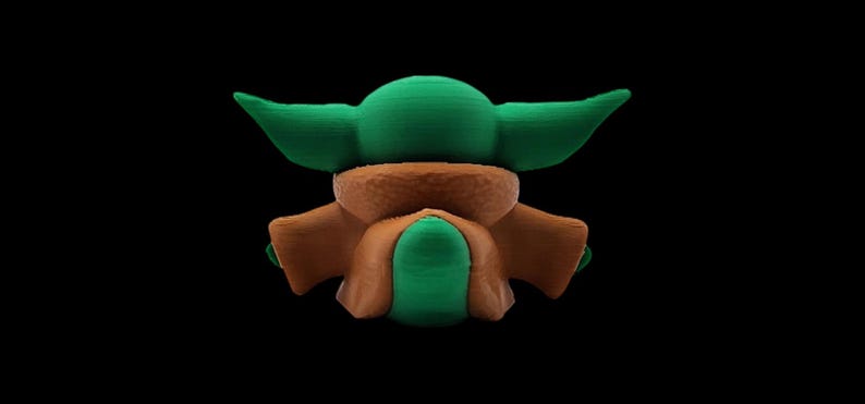 Baby Yoda Duck Mashup Figure Grogu Character Design Star Wars Collectible Miniature Toy Small Size Desk Accessory Display Item 3D Printed PLA Material Green Head Large Ears Brown Robe Cute Decoration Fan Collection Unique Gift Idea Office
