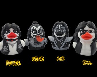 Kiss Inspired  Duck Figurine Display Item For Collector Band Decoration Desk Accessory Black White  Rock Statue Shelf