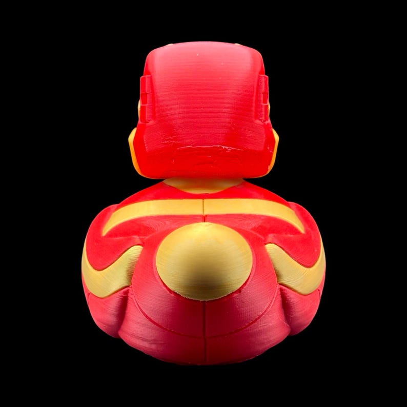 Marvel Superhero Collectible Iron Man Duck Figure Rubber Toy Avenger Enthusiast Gift Birthday Present Unique Collector Item Desk Display Office Shelf Statue 3D Printed Premium PLA Construction Red Gold Armor Design Arc Reactor Detail Smooth
