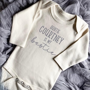 Embroidered Custom Auntie is my bestie Bodysuit, Aunt Baby Gift, I love my aunt, Auntie is my favorite, Pregnancy Announcement to Auntie
