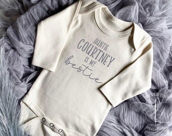 Embroidered Custom Auntie is my bestie Bodysuit, Aunt Baby Gift, I love my aunt, Auntie is my favorite, Pregnancy Announcement to Auntie