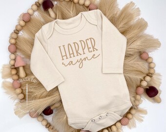 Embroidered Baby Name Bodysuit, Name Reveal Bodysuit, Hosptial Newborn Baby Bodysuit, Personalized Name and Middle Name Bodysuit, Baby Gift