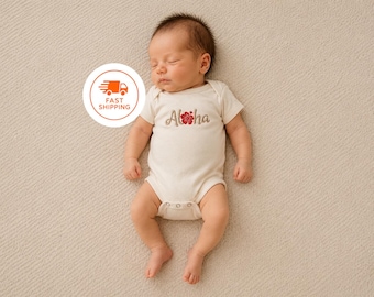 Embroidered Aloha with a Hibiscus Bodysuit, Hawaiian Baby Announcement, Aloha Baby Bodysuit, Made in Hawaii, Adorable Hawaii Baby Clothing