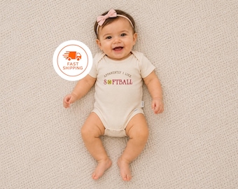 Embroidered Apparently I like Softball Bodysuit, Softball Bodysuit, Newest Softball Buddy, Softball Baby Shower Gift, Softball Baby Gift