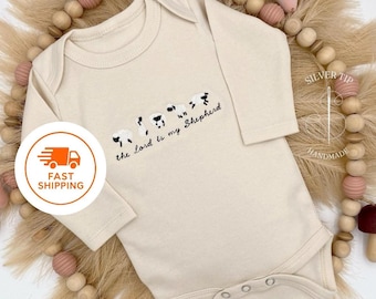 Embroidered The Lord is my Shepherd Bodysuit, Faith Bodysuit, Christian Baby Gifts, Baby Shower Gift, Cute Christian Baby Bodysuit, Lambs