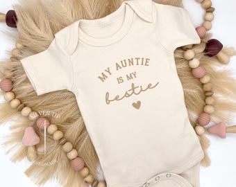 Embroidered My Auntie is my Bestie Bodysuit, Pregnancy Announcement, Aunt Baby Gift, Cute Baby Shower Gift, I love my Auntie Bodysuit