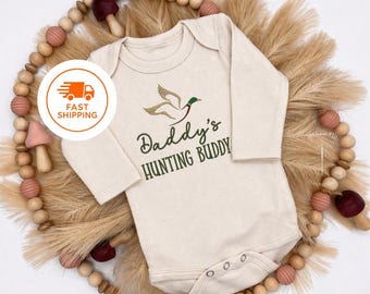 Embroidered Mallard Duck Daddy’s Hunting Buddy Bodysuit with Duck, Embroidered Bodysuit Duck Hunting Buddy, Future Hunting Buddy, Newest Bud