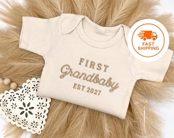 Embroidered First Grandbaby EST Year Bodysuit, Pregnancy Announcement to Grandparents, Baby Announcement Grandparents, Surprise Grandbaby