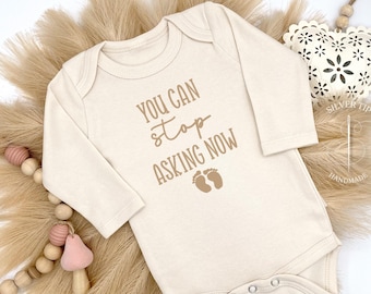 Embroidered You can Stop Asking Now Bodysuit, Cute Pregnancy Announcement to Grandparents, Bodysuit with Baby Footprints, Baby Announcement