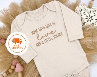 Embroidered Made with lots of Love and a Little Science Bodysuit, Miracle Baby, IVF Pregnancy Announcement, IVF Baby, Surrogate Bodysuit